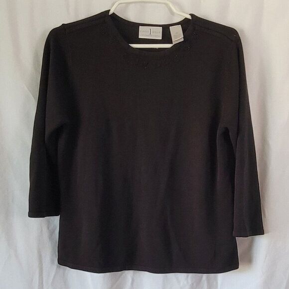 Liz Claiborne XL Knit Sweater Black beaded neck First Issue Acrylic knit 3/4 slv - Picture 12 of 12